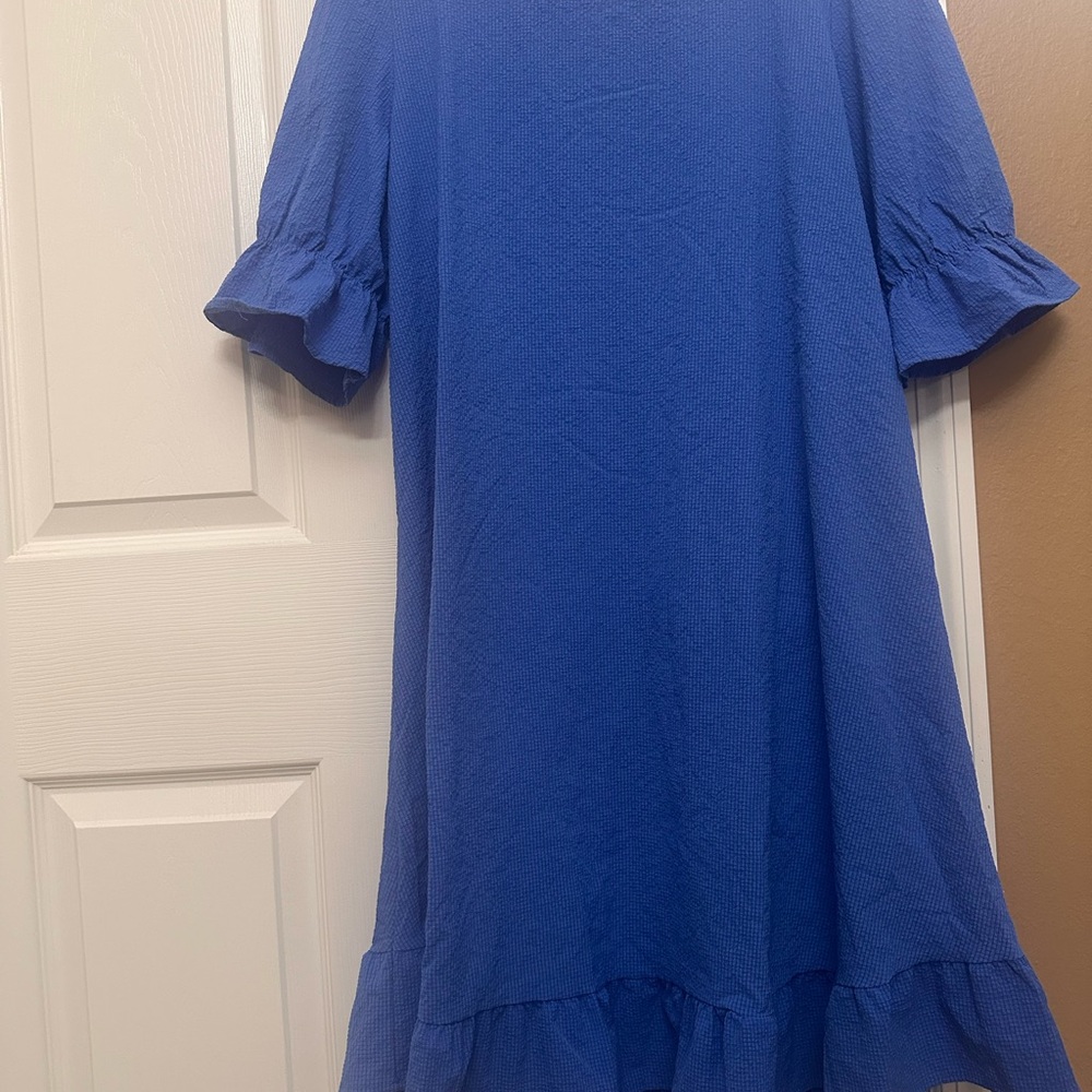 Blue Ruffle Seersucker Dress